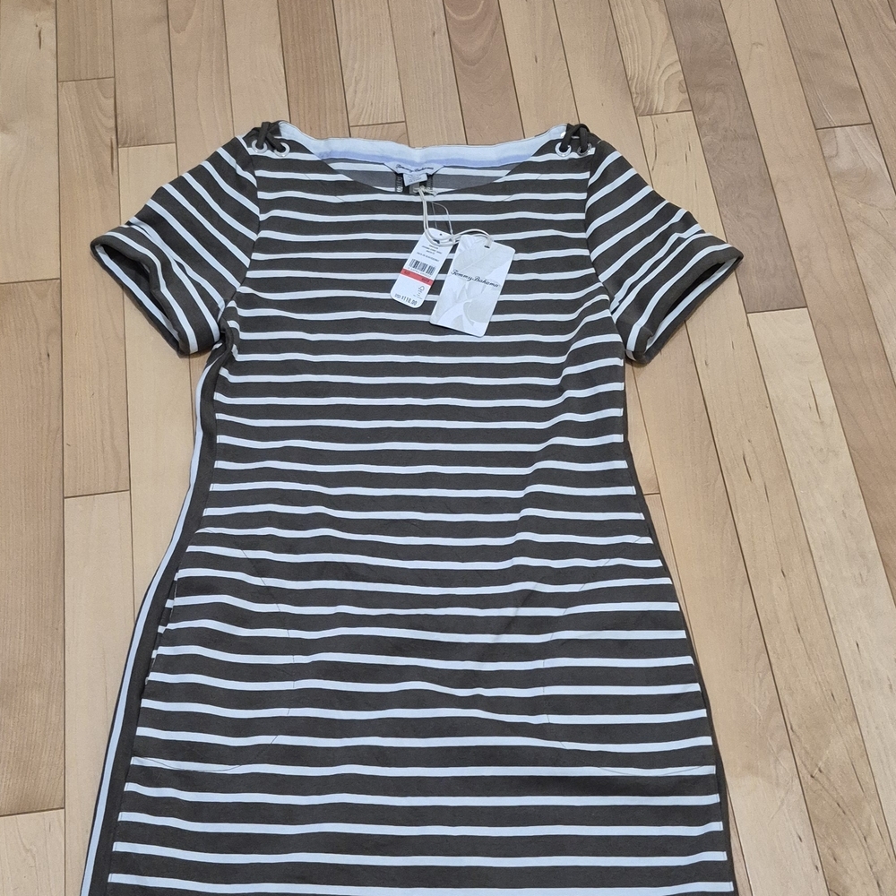 Tommy Bahama Olive and White Striped Summer Dress NWT